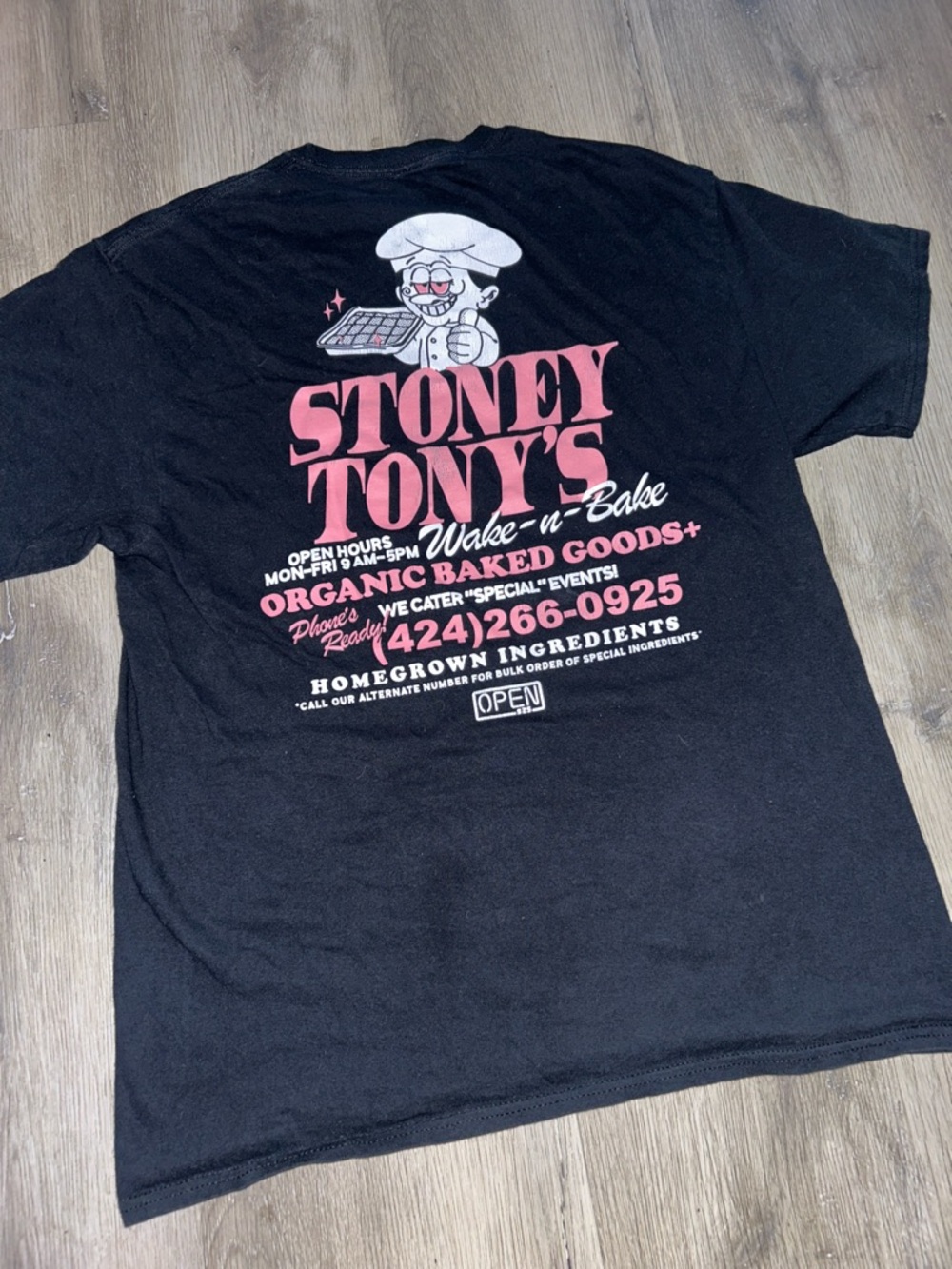 Stoney Tony's Wake-n-Bake Graphic Tee - Black & Pink men’s humor 420